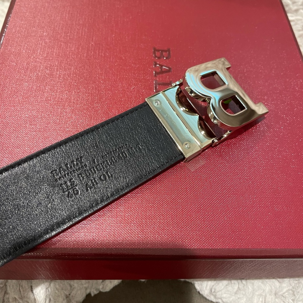 Bally Black and White Belt with Silver Buckle - Picture 5 of 6